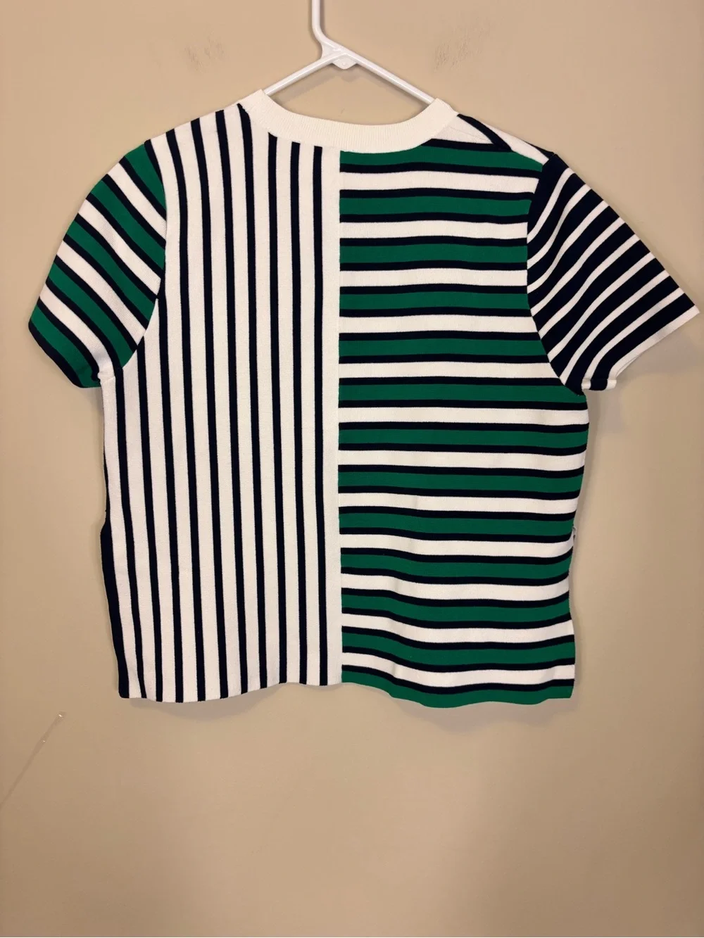 Tory Burch Sport White, Black & Green Striped Short-Sleeve Pocket Tee Medium